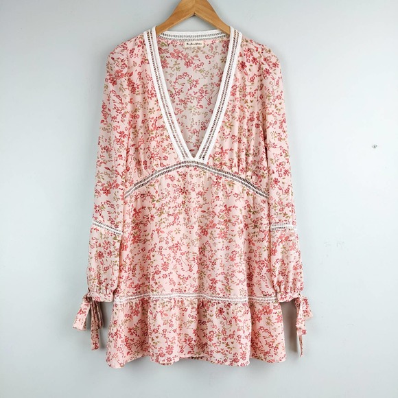 For Love And Lemons Dresses & Skirts - For Love & Lemons Mini Dress Sweet Disposition Swing Babydoll Long Pink Floral M